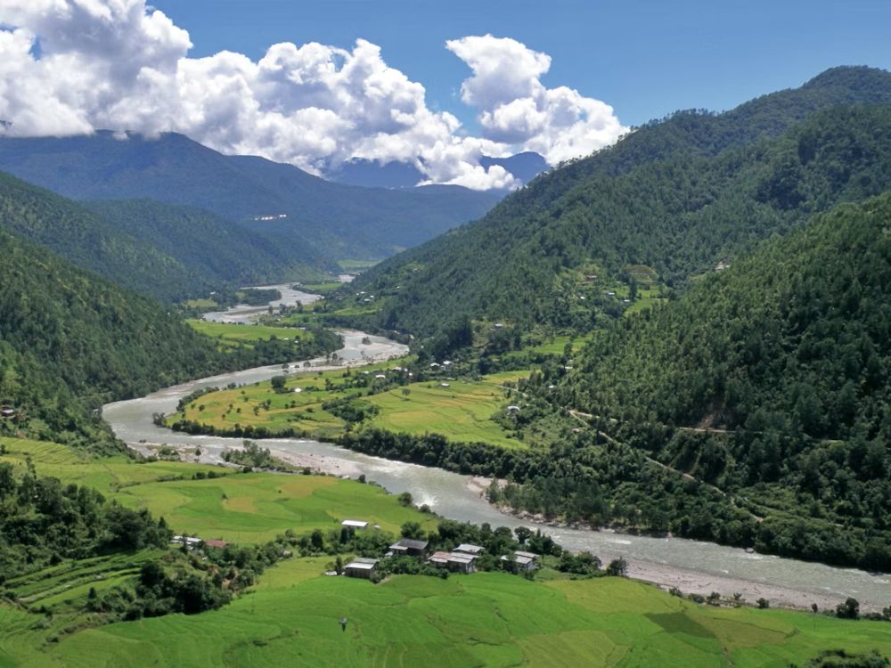 River winding through the Punakha valley
