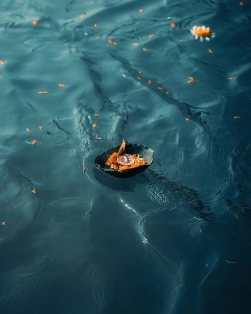 Floating diyas on the Ganga