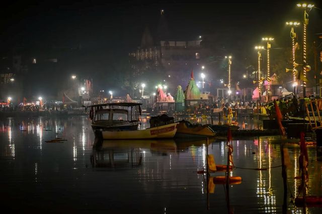 Ram Ghat on the Shipra at night, Ujjain