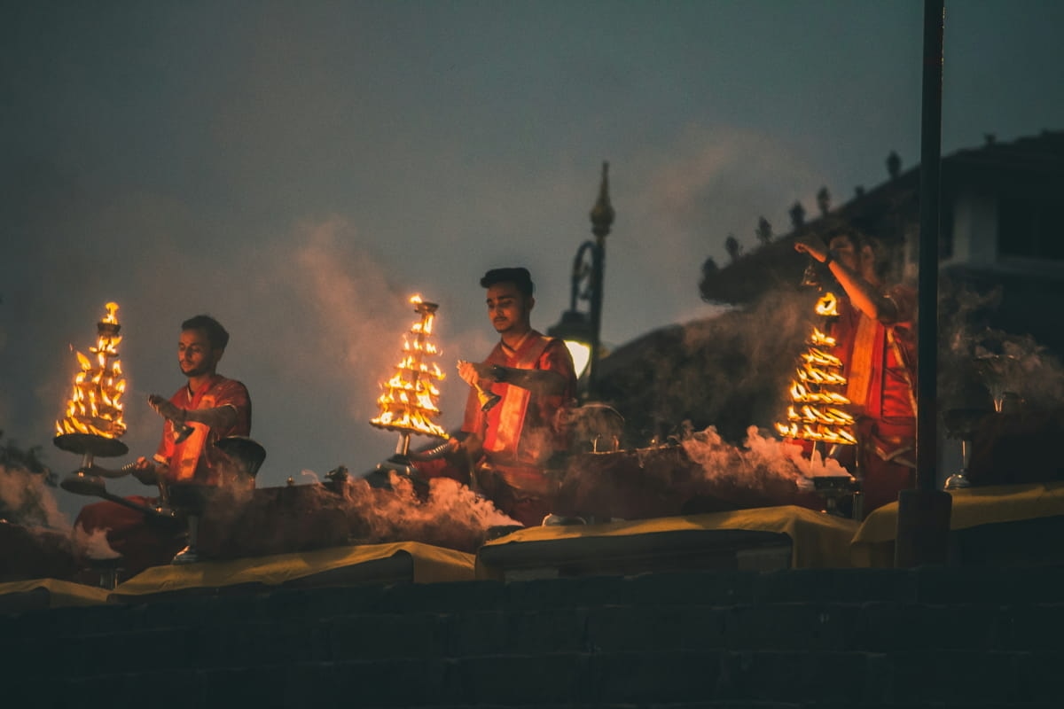 Priests performing the Ganga Aarti, Varanasi