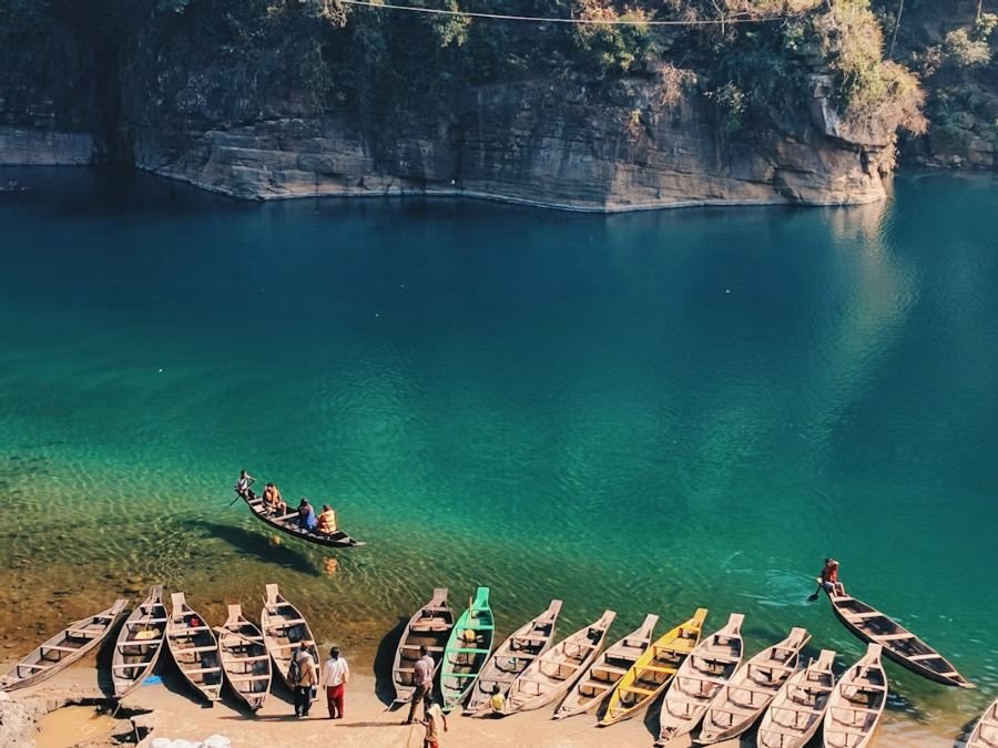 Boats on the Umngot river at Dawki, Meghalaya